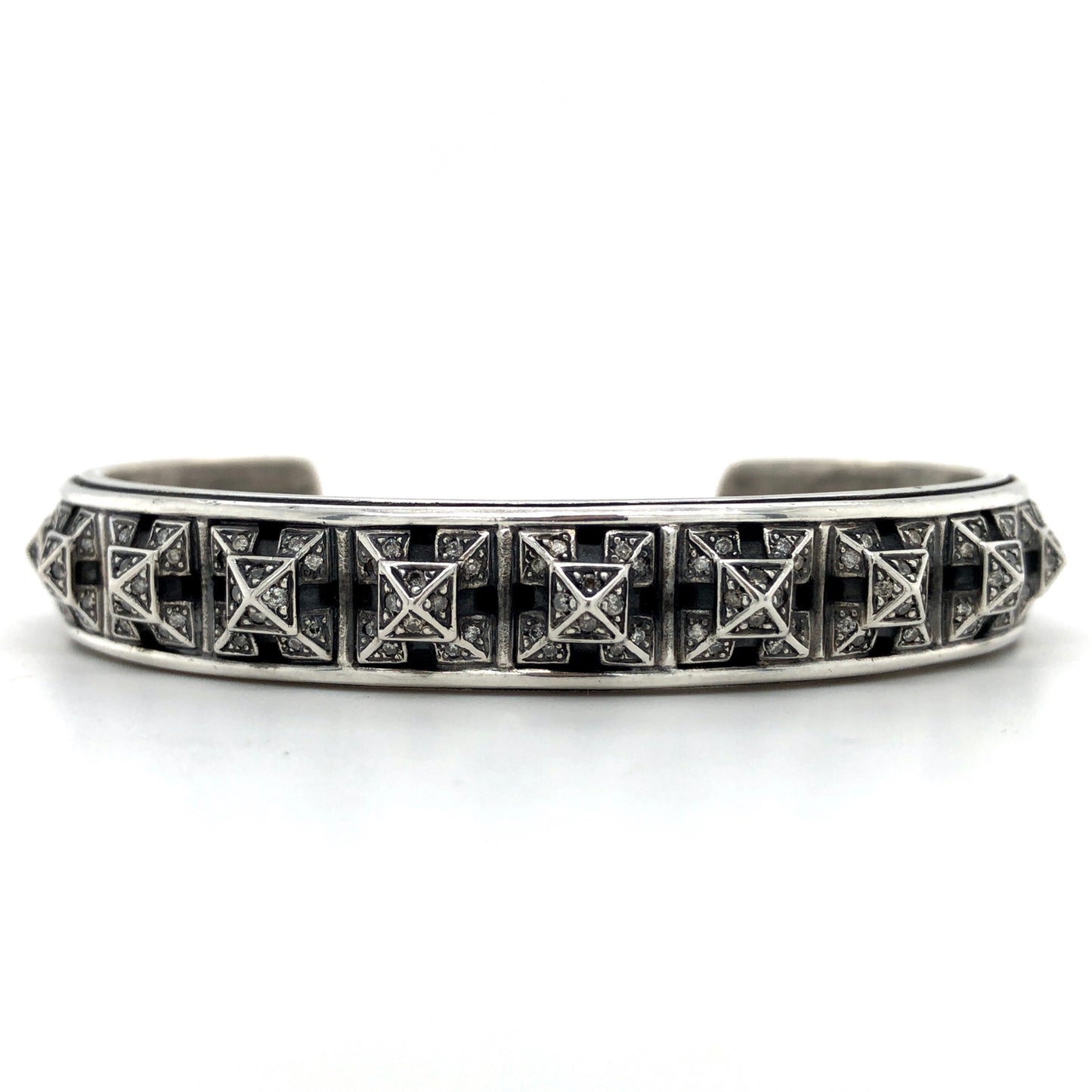 Pyramid Stud Cuff Bracelet with Diamonds