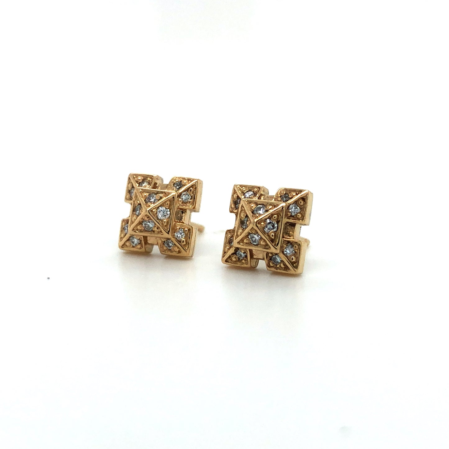 Pyramid Stud Earrings in Gold and Diamond