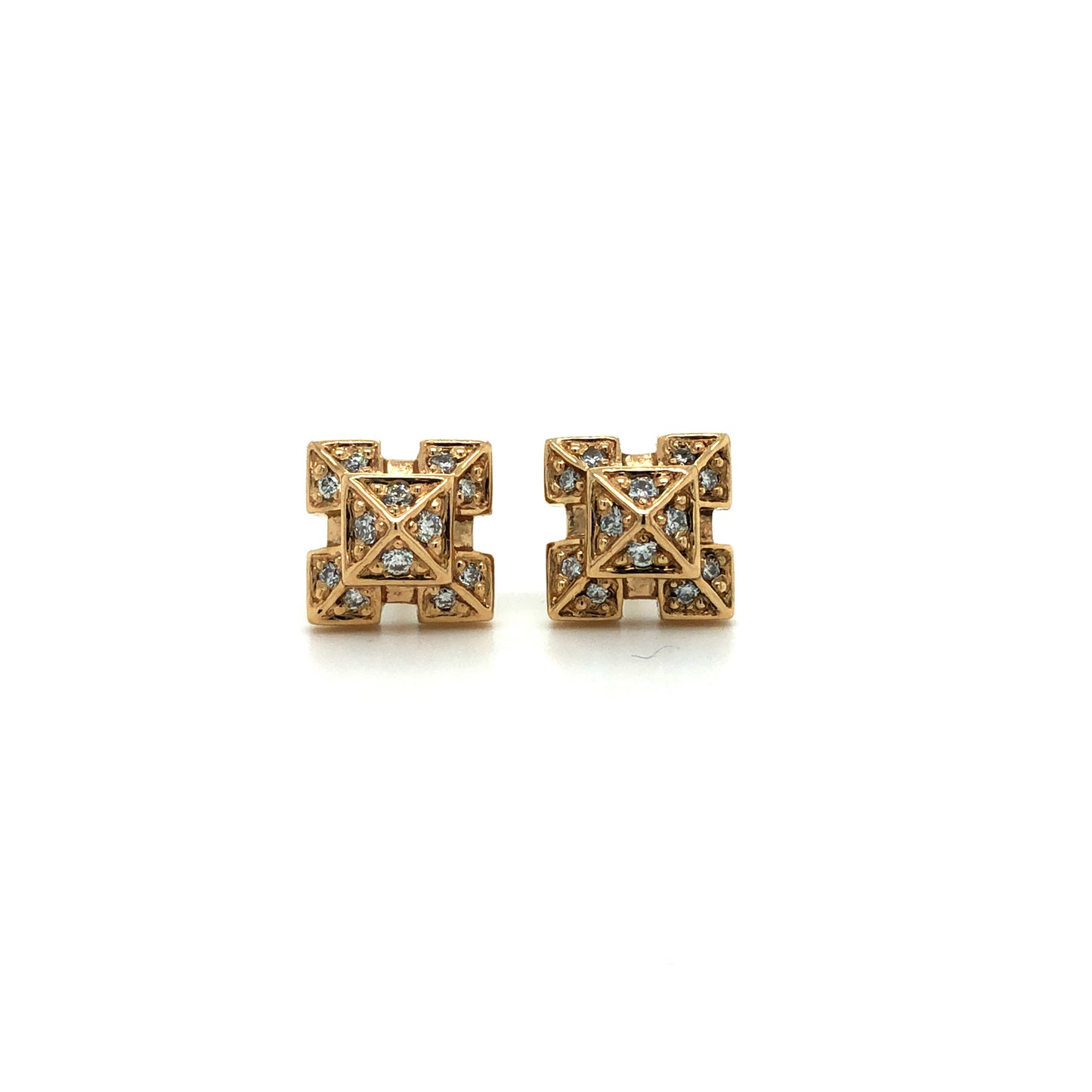Pyramid Stud Earrings in Gold and Diamond