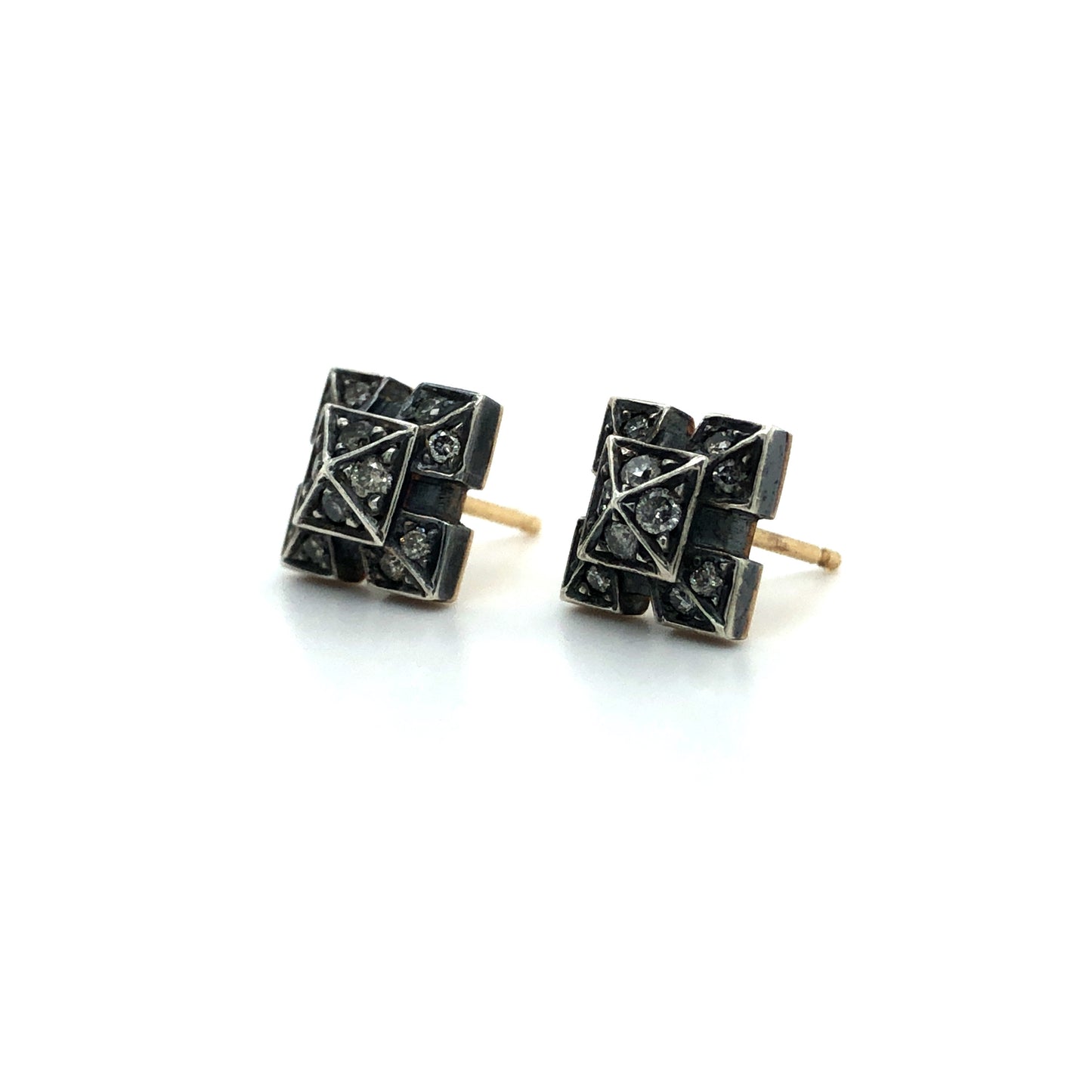 Pyramid Stud Earrings in Silver and Diamond