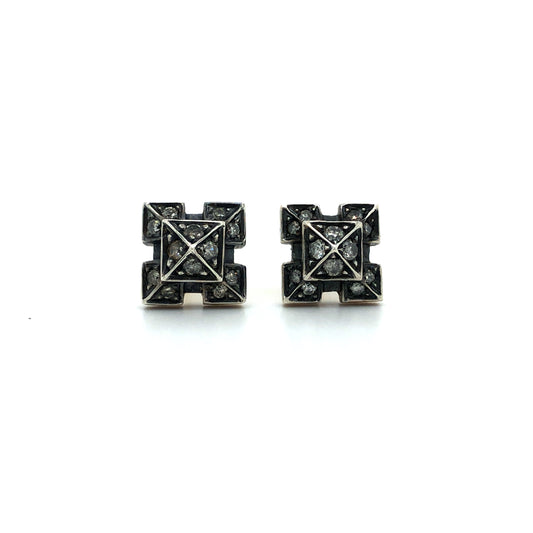 Pyramid Stud Earrings in Silver and Diamond